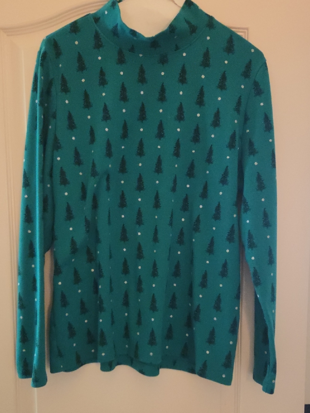 Women’s Teal Holiday Tree Print Sweater